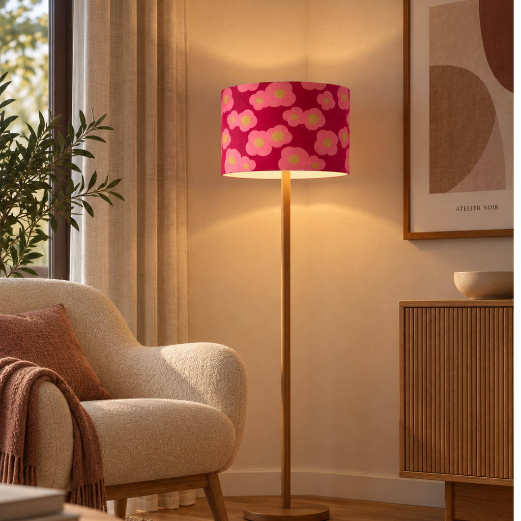 Lampenschirm Blumen mit gold Baumwolle Ø 15–40 cm Stehlampe Tischlampe Hängelampe