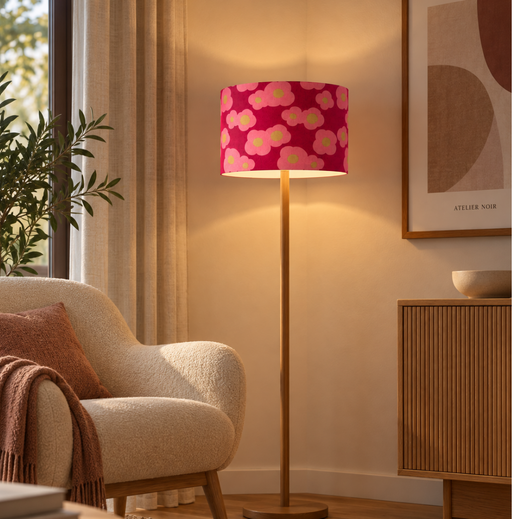 Lampenschirm Blumen mit gold Baumwolle Ø 15–40 cm Stehlampe Tischlampe Hängelampe