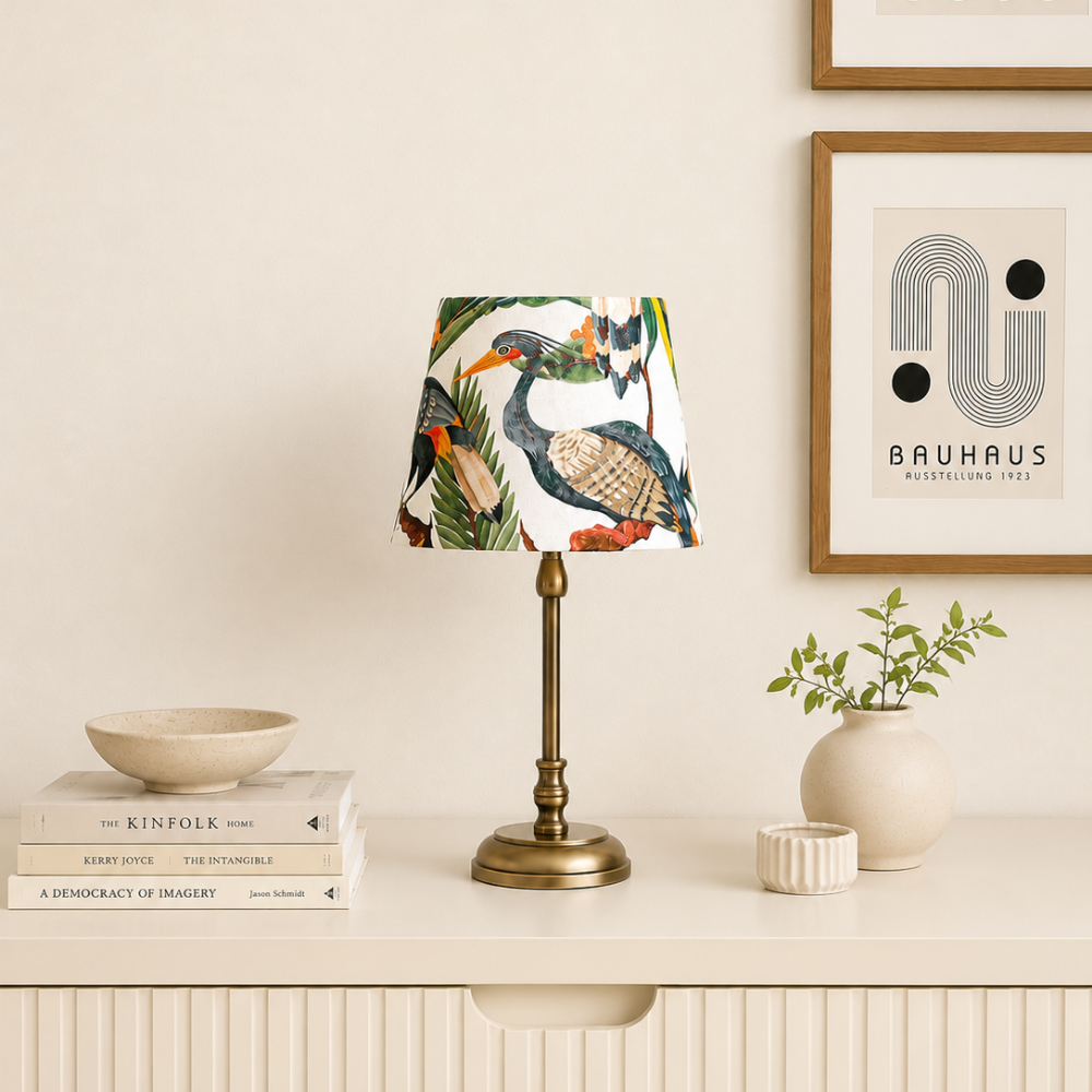 Lampenschirm tropische Vögel cream Baumwolle Ø 15 cm Tischlampe