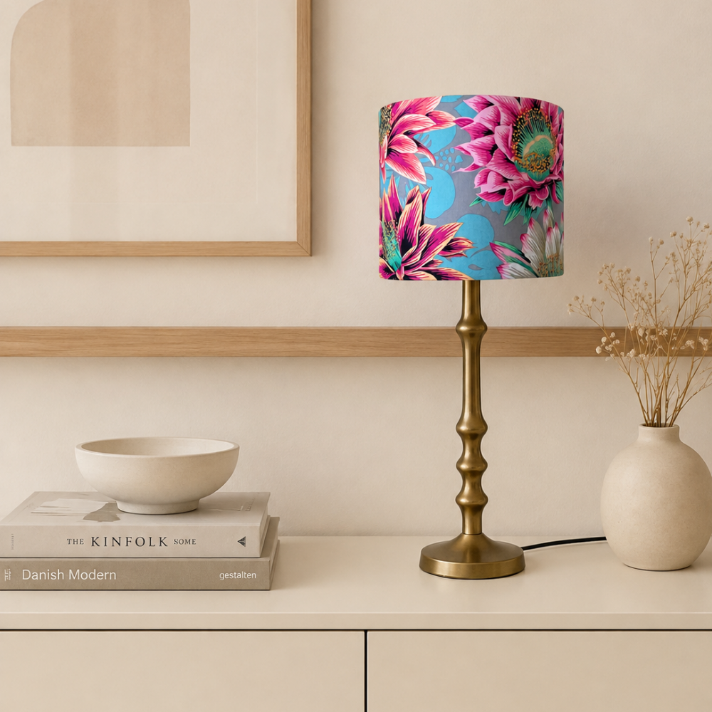 Lampenschirm Blumen rosa grau Baumwolle Ø 15–40 cm Stehlampe Tischlampe Hängelampe