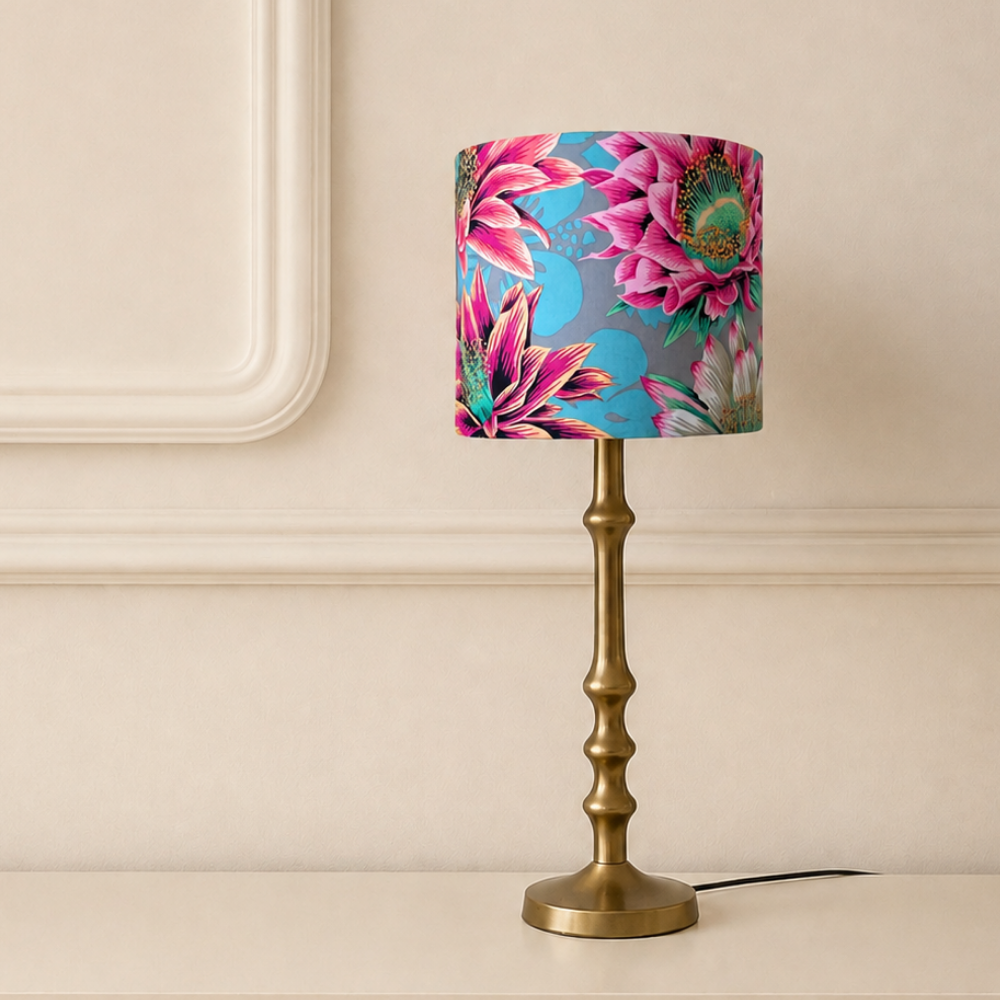 Lampenschirm Blumen rosa grau Baumwolle Ø 15–40 cm Stehlampe Tischlampe Hängelampe