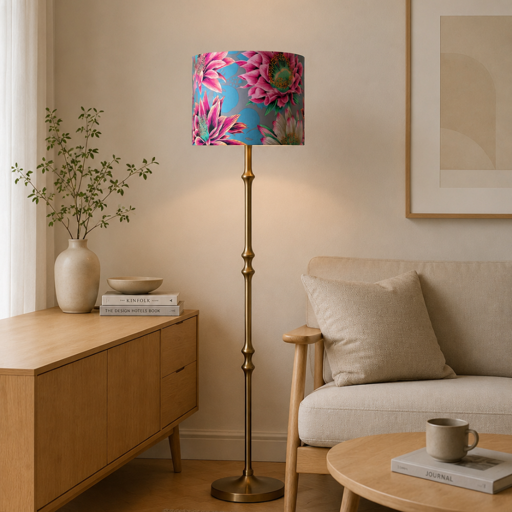 Lampenschirm Blumen rosa grau Baumwolle Ø 15–40 cm Stehlampe Tischlampe Hängelampe