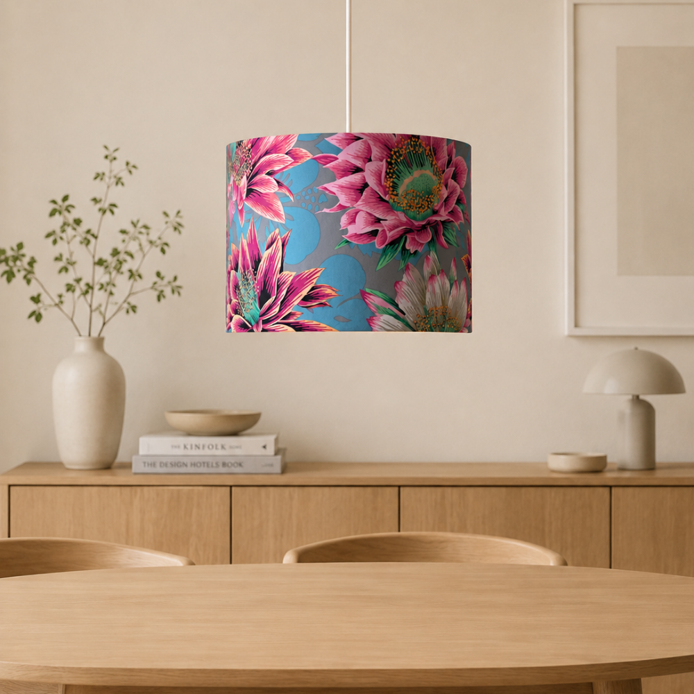 Lampenschirm Blumen rosa grau Baumwolle Ø 15–40 cm Stehlampe Tischlampe Hängelampe