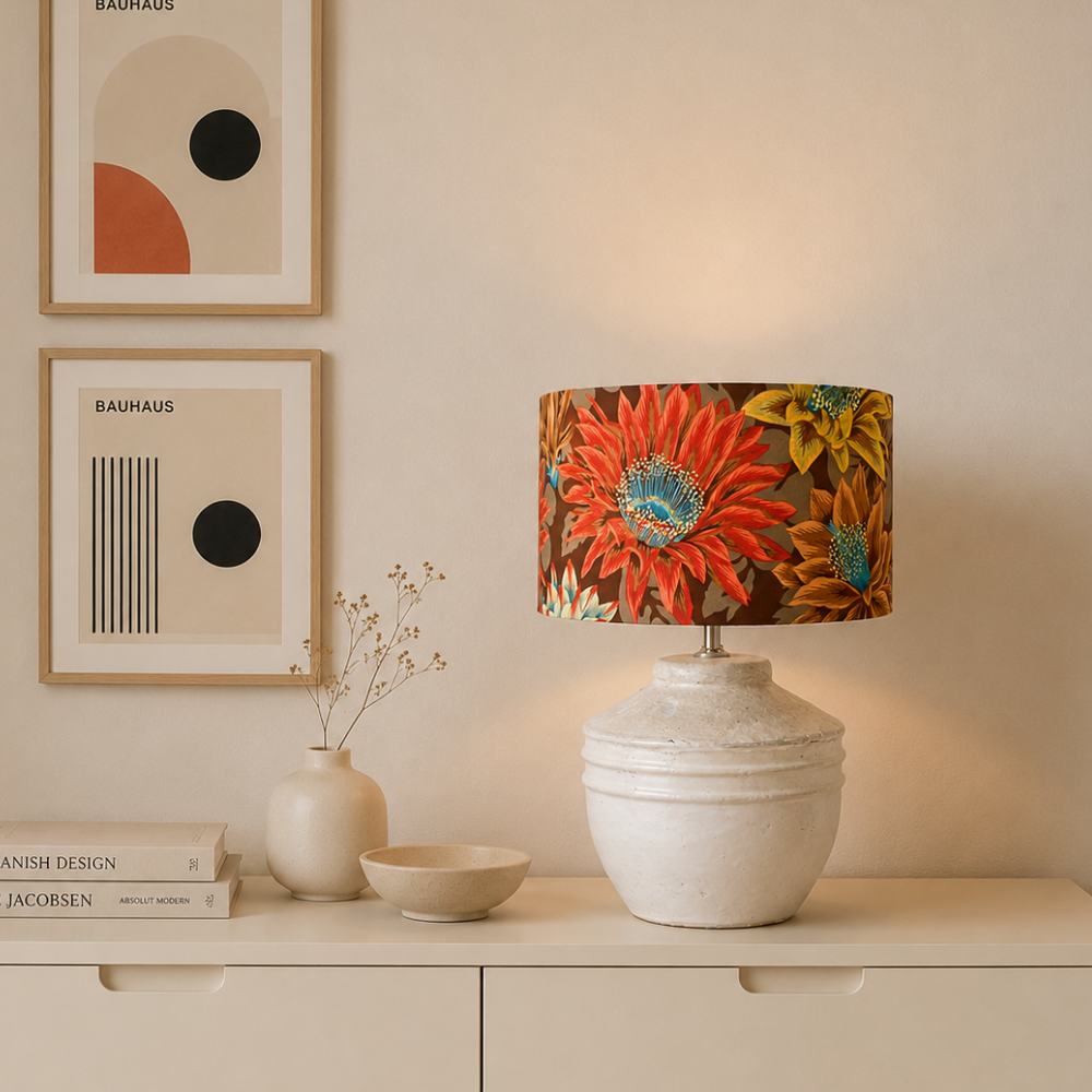 Lampenschirm Blumen braun Baumwolle Ø 15–40 cm Stehlampe Tischlampe Hängelampe