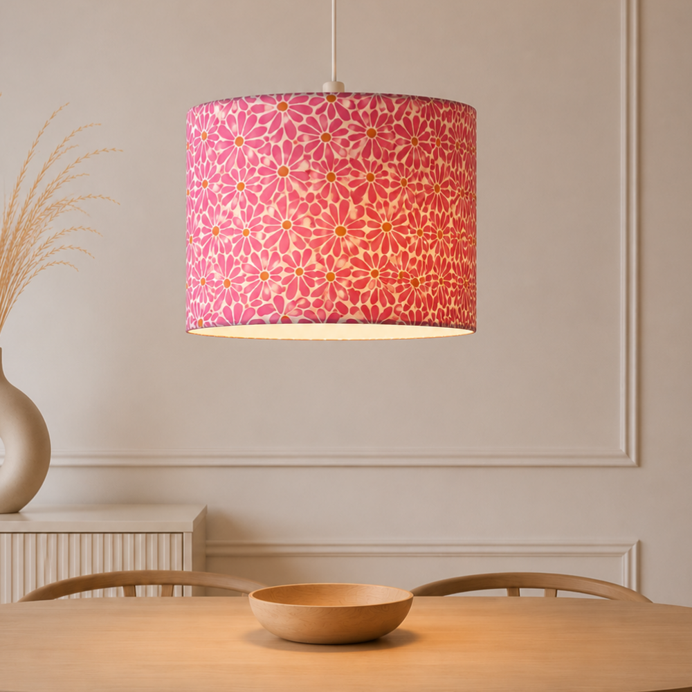 Lampenschirm „Blumen mit rosa" | verschiedene Größen als Steh-oder Hängelampe | Baumwollstoff