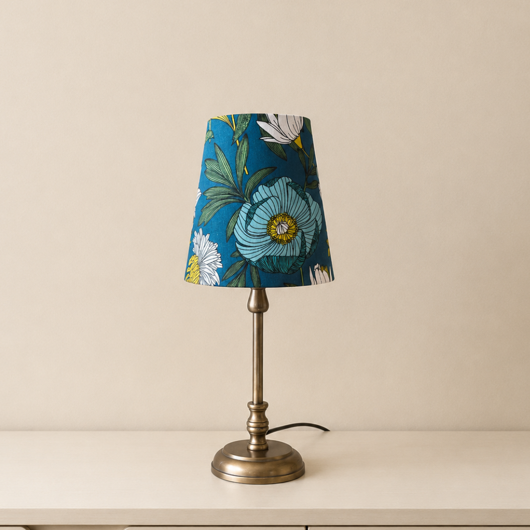 Lampenschirm Blumen dunkeltürkis Baumwolle Ø 10–15 cm Tischlampe