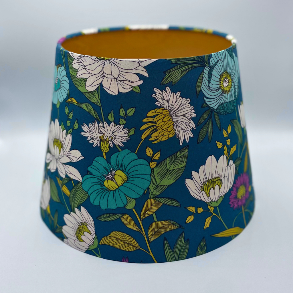 Lampenschirm Blumen dunkeltürkis Baumwolle Ø 24–33 cm Tischlampe