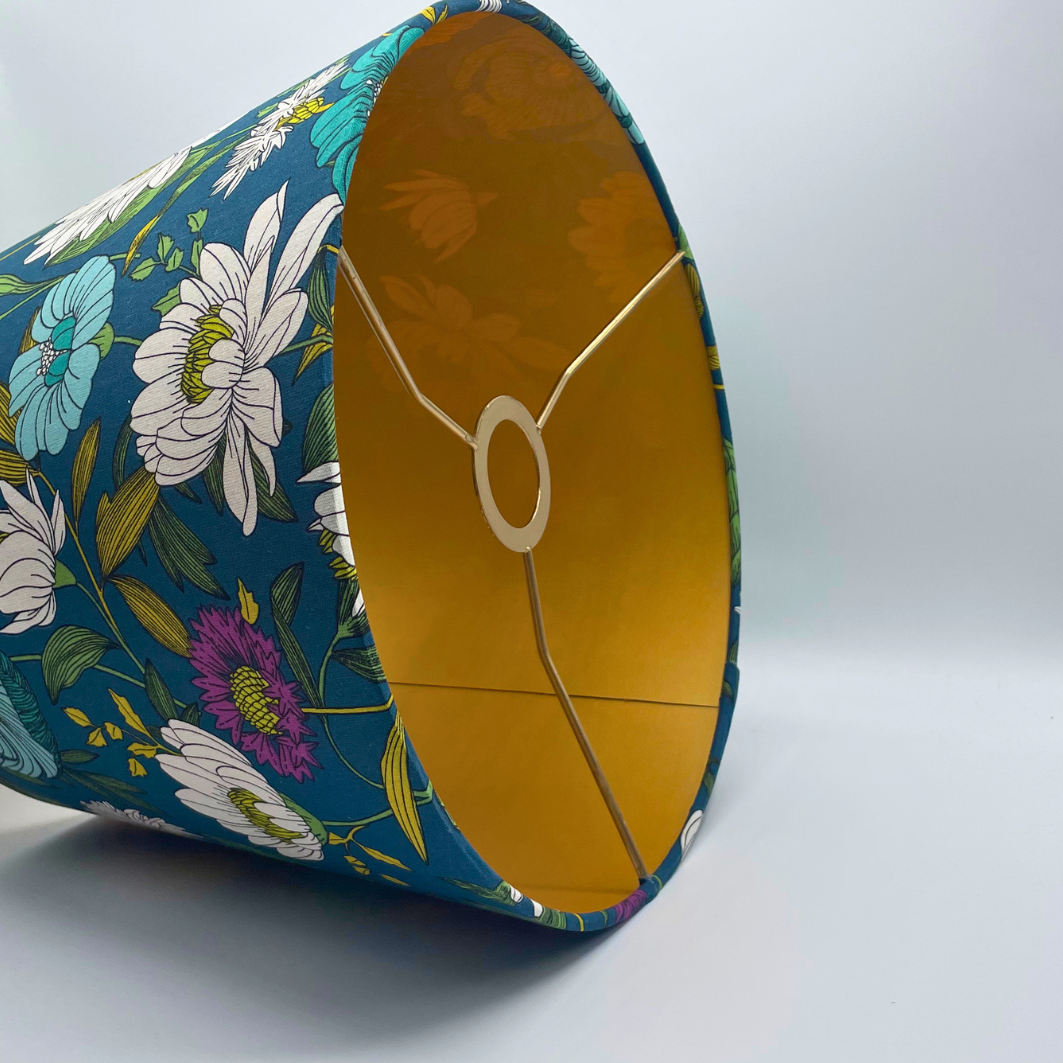 Lampenschirm Blumen dunkeltürkis Baumwolle Ø 24–33 cm Tischlampe