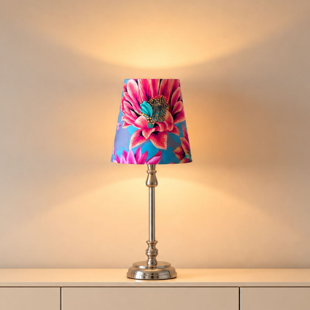 Lampenschirm Blumen auf grau Baumwolle Ø 10–15 cm Tischlampe