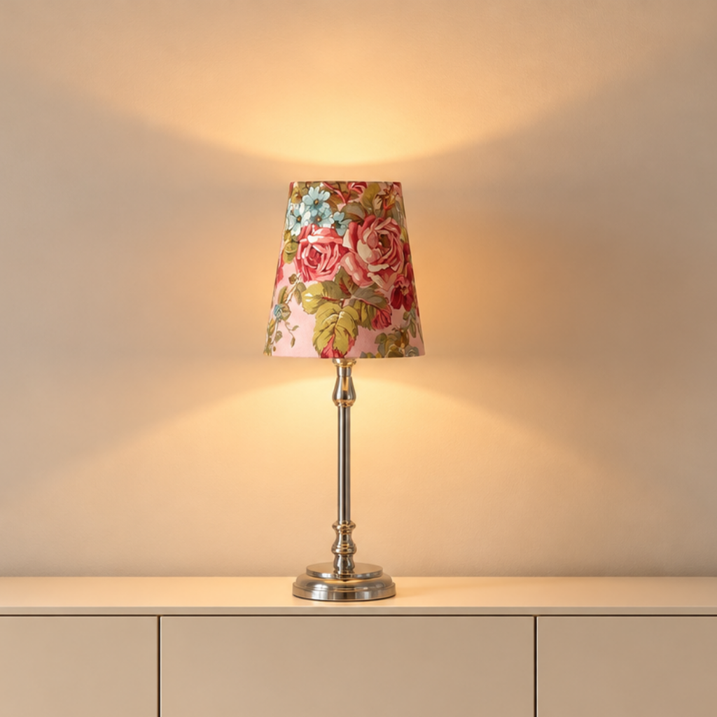 Lampenschirm Rosen auf rosa Baumwolle Ø 10–15 cm Tischlampe