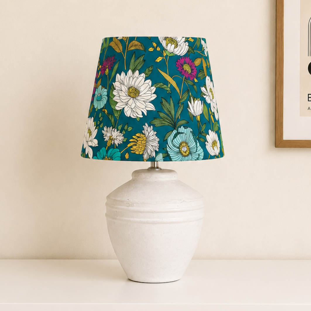 Lampenschirm Blumen dunkeltürkis Baumwolle Ø 24–33 cm Tischlampe