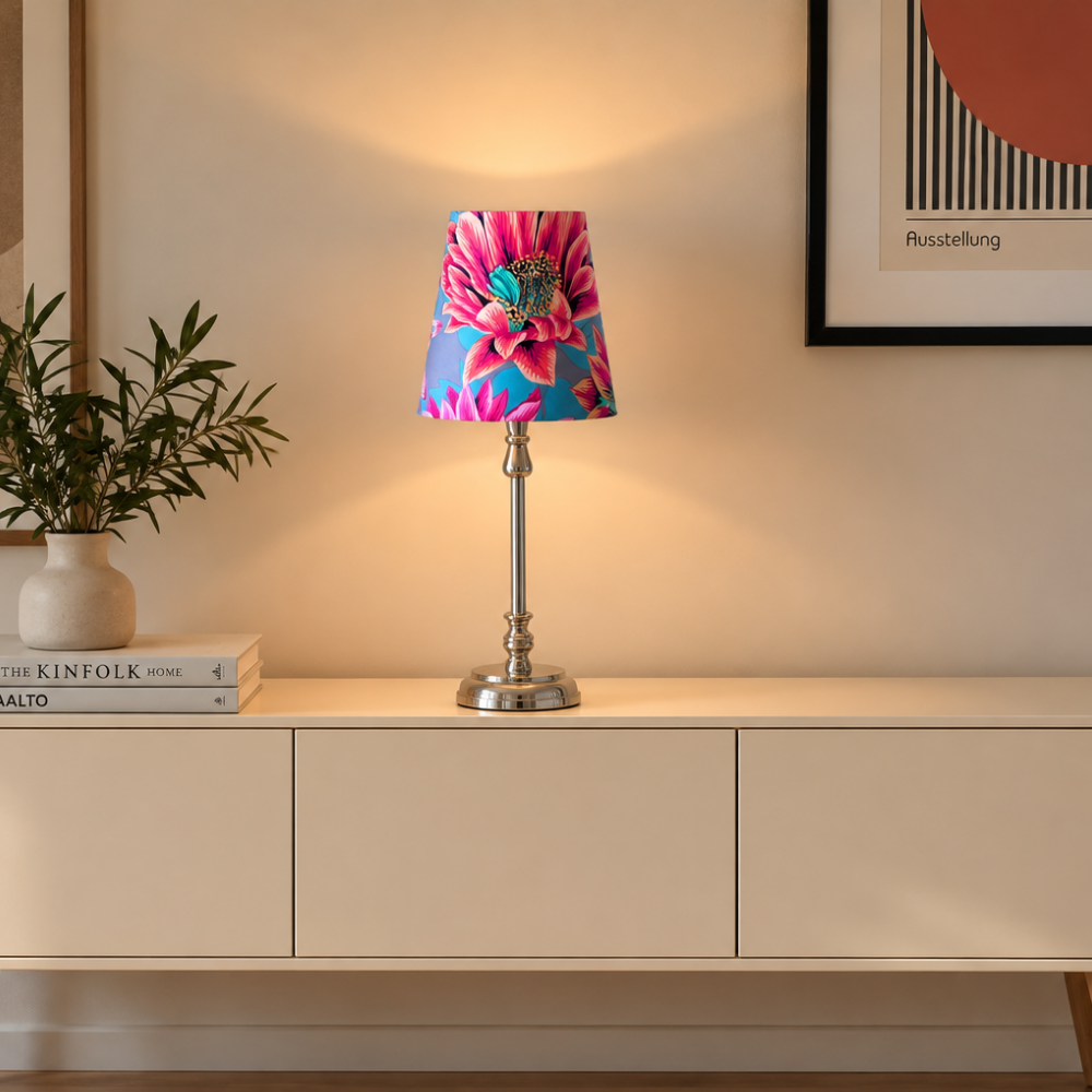 Lampenschirm Blumen auf grau Baumwolle Ø 10–15 cm Tischlampe