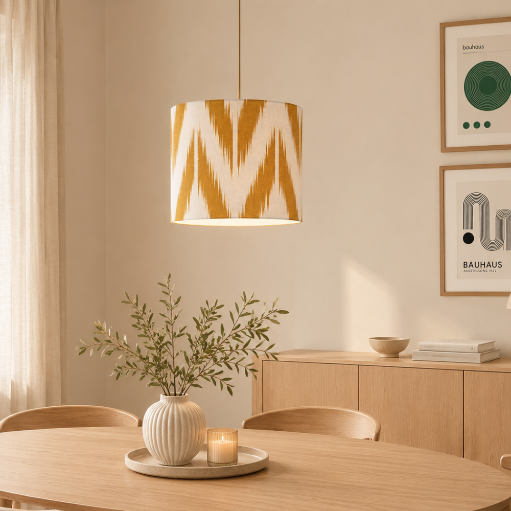 Lampenschirm Ikat gelb Baumwolle Ø 15–40 cm Stehlampe Tischlampe Hängelampe