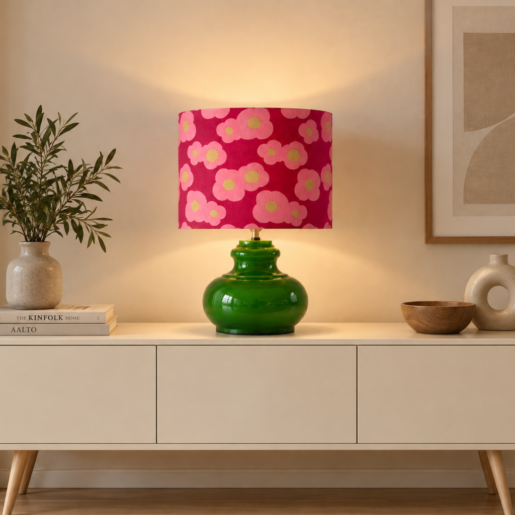 Lampenschirm Blumen mit gold Baumwolle Ø 15–40 cm Stehlampe Tischlampe Hängelampe