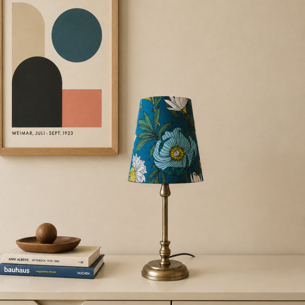 Lampenschirm Blumen dunkeltürkis Baumwolle Ø 10–15 cm Tischlampe