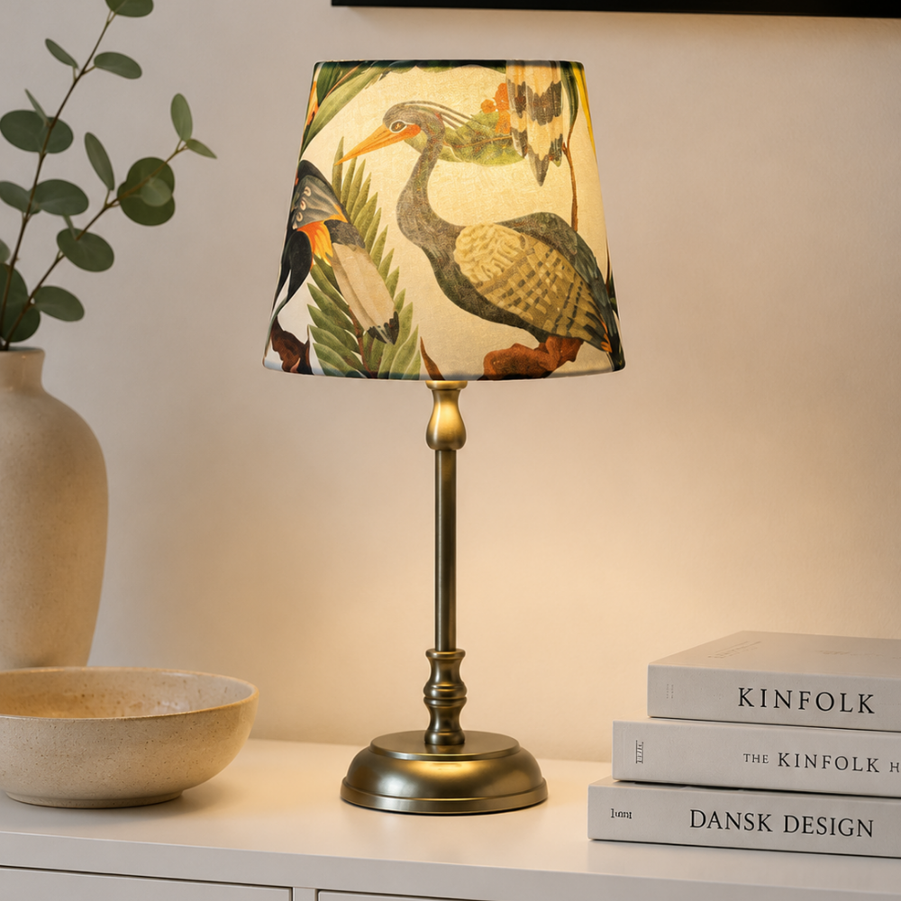 Lampenschirm tropische Vögel cream Baumwolle Ø 15 cm Tischlampe